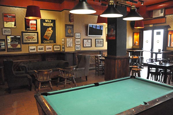 Pool table at Flaherty's Irish Bar in Barcelona