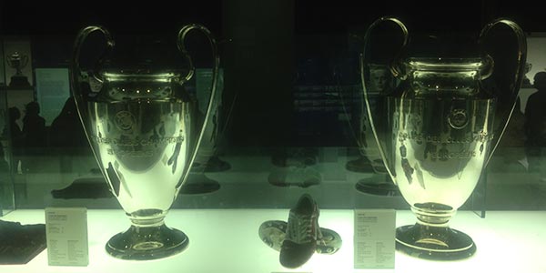 Champions League trophies in FC Barcelona museum